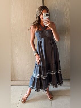 Strapless Smocked Maxi Dress in Charcoal